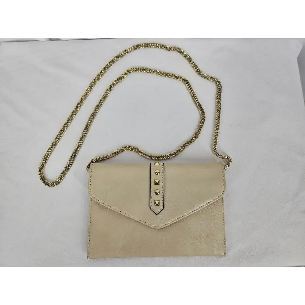 DANIELLE NICOLE SMALL SHOULDER PURSE – CREAM – STUDDED FLAP – GOLD CHAIN STRAP - Picture 4 of 12
